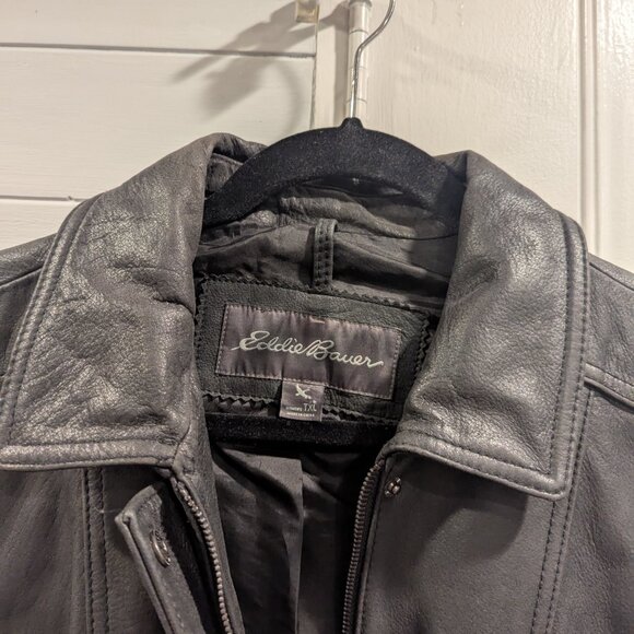 Eddie Bauer Women's Buffalo Leather Jacket Coat Lined Pockets - Picture 4 of 12